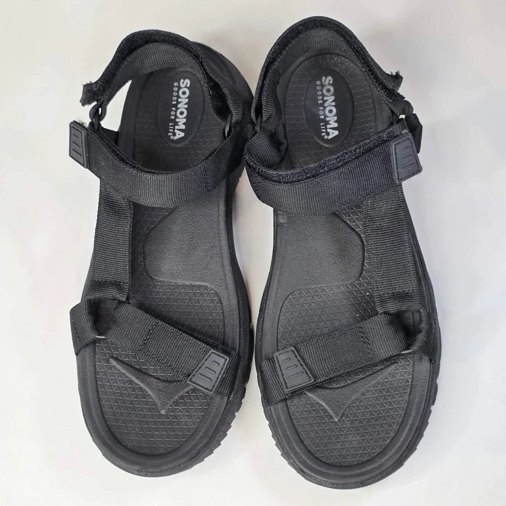 Sonoma Goods For Life Men's Black Sport Sandals Adjustable Straps Size 9 Shoes
